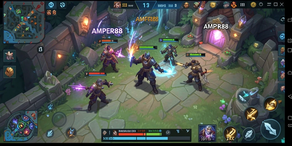 Screenshot gameplay AMPER88 yang menunjukkan pertempuran seru antar tim.