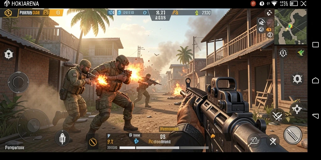 Tampilan gameplay menegangkan dalam pertempuran FPS.