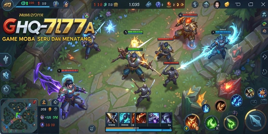Tangkapan layar gameplay seru HQ777 dalam aksi MOBA.