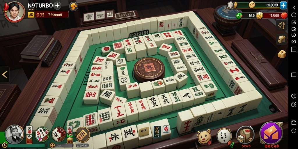 Screenshot utama N9TURBO menampilkan gameplay Mahjong yang seru dan menantang.