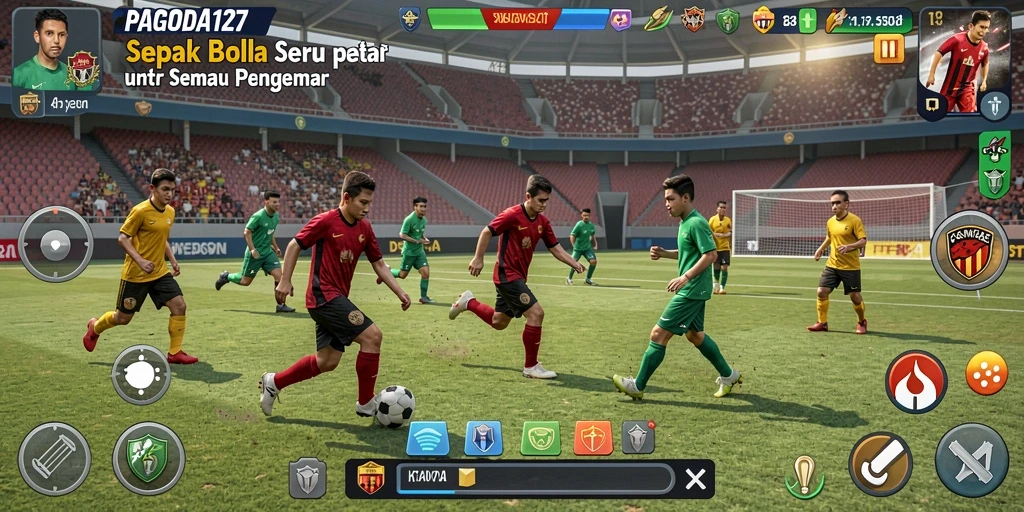 Tampilan gameplay seru dalam PAGODA127 dengan aksi sepak bola menegangkan.