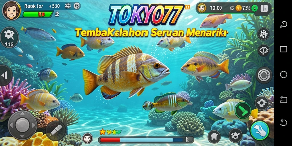 Tangkapan layar menunjukkan aksi seru berburu ikan di TOKYO77.