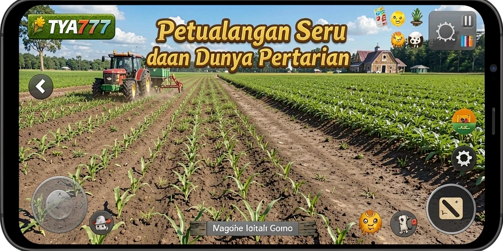Screenshot TYA777 menunjukkan gameplay seru bertani di lahan luas.